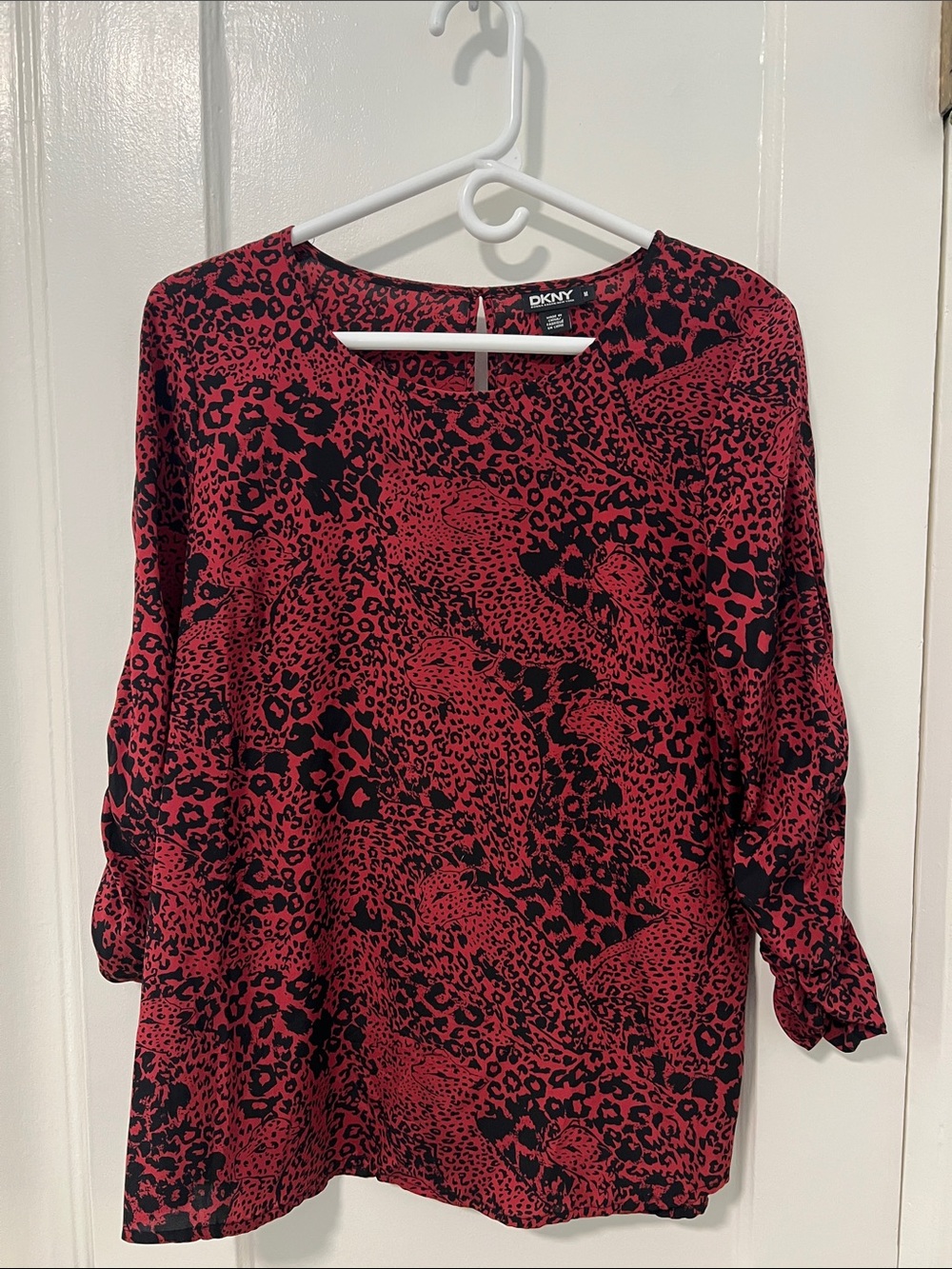 Red and Black Leopard Print Blouse - Silk